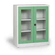 Szafy biurowe - ALFA 3 Szafa ze szklanymi drzwiami, 1150 x 920 x 400 mm, szaro-zielona 126661 - miniaturka - grafika 1