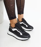 Sneakersy damskie - Czarne sneakersy na platformie z brokatem Evelia-37 - miniaturka - grafika 1