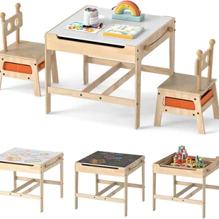 Stolik dla Dzieci z 2 Krzesełkami w Kształcie Robota, Stolik do Rysowania z Dwustronnym Blatem w Kolorze Białym/Czarnym, 2 Pojemniki (Naturalnej) - Stoliki dla dzieci Stolik dla Dzieci z 2 Krzesełkami w Kształcie Robota, Stolik do Rysowania z Dwustronnym Blatem w Kolorze Białym/Czarnym, 2 Pojemniki (Naturalnej) - Stoliki dla dzieci - miniaturka - grafika 1