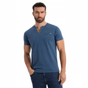 Koszulki męskie - T-shirt męski zamszowe wykończenie ciemnoniebieski OM-TSCT-0206 V2 roz. L - miniaturka - grafika 1