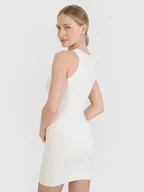 Sukienki - 4F Sukienka mini z prążkowanej dzianiny damska - biała L - miniaturka - grafika 1