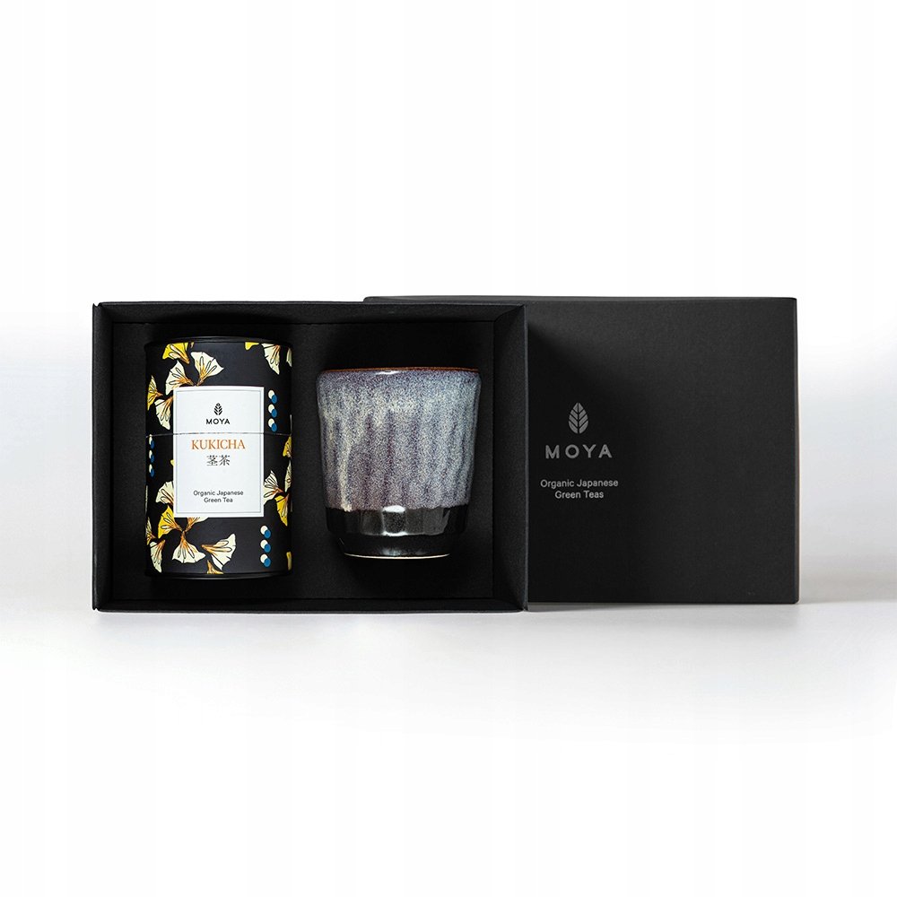 Zestaw prezentowy organiczna zielona herbata Moya Kukicha i kubek Murasaki