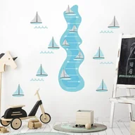 Wyposażenie pokoiku dziecięcego - Naklejka ścienna żaglówki niebieskie - miarka wzrostu - miniaturka - grafika 1