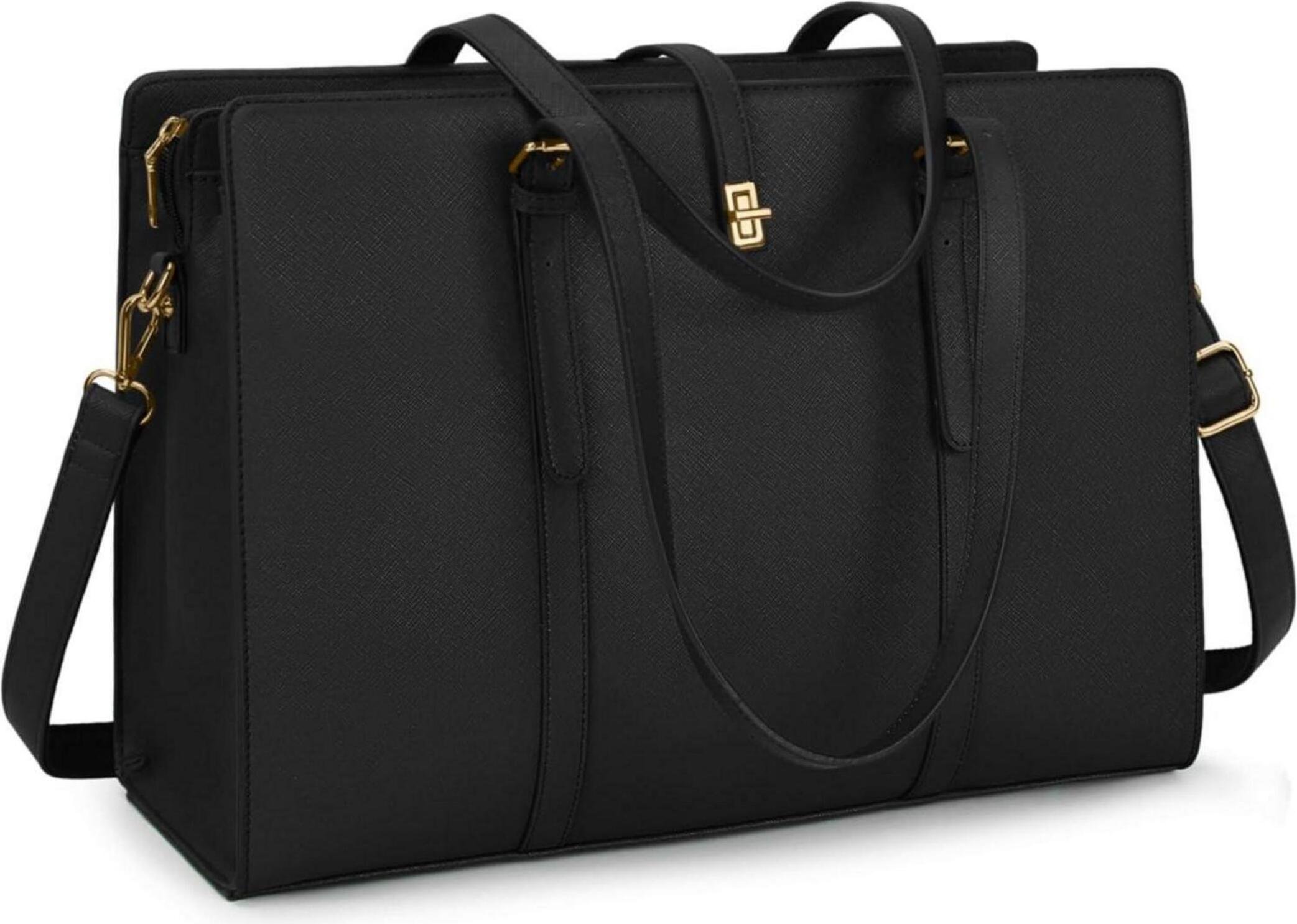 IGOLUMON Torebka damska Shopper Czarna Wodoodporna 15,6-calowa torba na ramię ze skóry PU