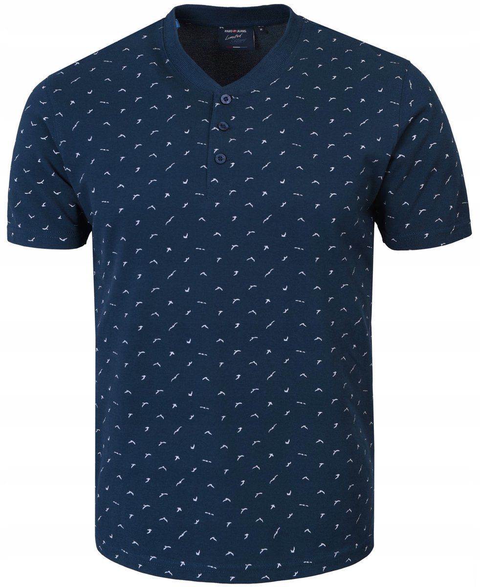 T-SHIRT Męski Koszulka w Serek GRANATOWA Bawełna Pika TINO 3XL Pako Jeans