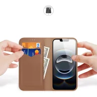 Etui i futerały do telefonów - Etui ochronne do iPhone 16e Dux Ducis Hivo z klapką i ochroną RFID - brązowe - miniaturka - grafika 1