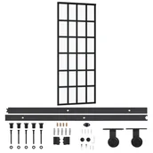 Drzwi wewnętrzne - vidaXL Drzwi przesuwne z osprzętem, szkło ESG i aluminium, 76x205 cm - miniaturka - grafika 1