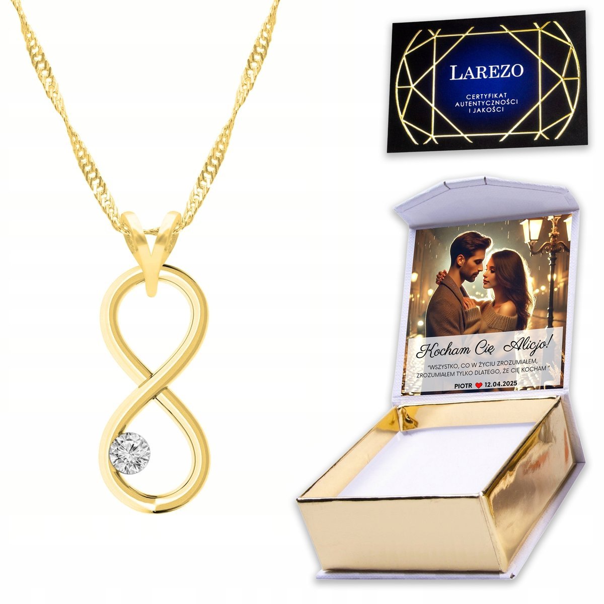 Złoty Naszyjnik 925 z Nieskończonością Symbol Nieskończoność Ósemka NADRUK