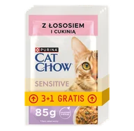 Mokra karma dla kotów - CAT CHOW Sensitive Karma dla kotów z łososiem i cukinią w sosie 4x85g (3+1 GRATIS) - miniaturka - grafika 1