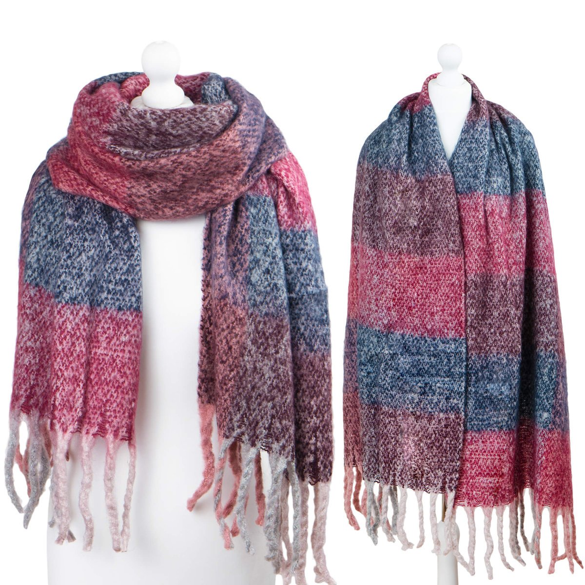 Szalik Damski Duży Gruby Ciepły Miły Krata Frędzle - Szl-Mis-1