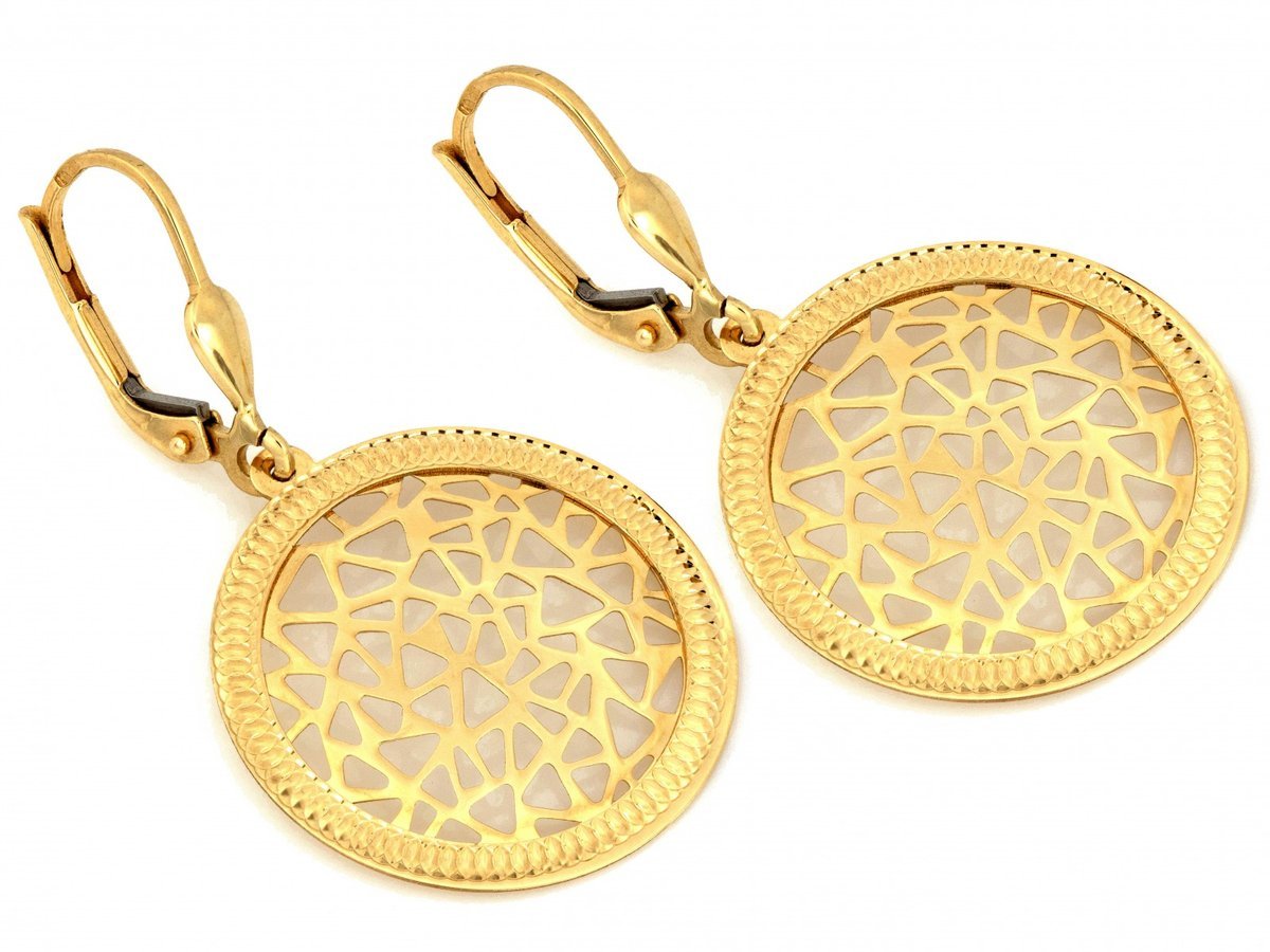Kolczyki złote 585 wiszące ażurowe okrągłe 2.53g