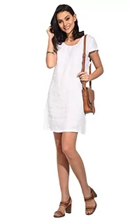 Sukienki - Damska sukienka 100% lniana Made in Italy, krótka sukienka z dekoltem w serek i podwójnymi falbankami, granatowa, rozmiar: XL, granatowy, XL - grafika 1