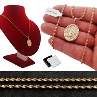 Biżuteria dla dzieci - ZŁOTY ŁAŃCUSZEK 50 CM+MEDALIK MATKA BOSKA PREZENT DLA MAMY NA URODZINY 18K - miniaturka - grafika 1