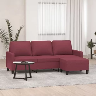 vidaXL 3-osobowa sofa z podnóżkiem winna czerwień 180 cm, tkaniną - Sofy i kanapy - miniaturka - grafika 1
