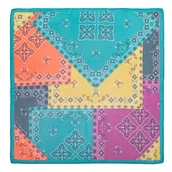 Apaszki i szaliki męskie - Wzorzysta damska apaszka z jedwabiu żółto - turkusowa - miniaturka - grafika 1