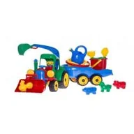 Zabawki do piasku - Koparka z przyczepą i kompletem mini 10el Hemar Family - miniaturka - grafika 1
