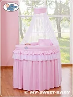 Wyposażenie pokoiku dziecięcego - Obszycie 4-cz do kosza Mojżesza wiklinowego ze baldachimem Little Princess - różowe - miniaturka - grafika 1