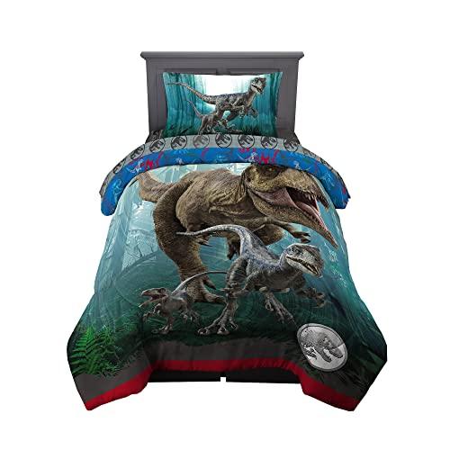 Jurassic World Dominion Blue Velociraptor i Rexy T-Rex super miękka dwustronna kołdra z mikrofibry, podwójny rozmiar, pościel od Franco Kids