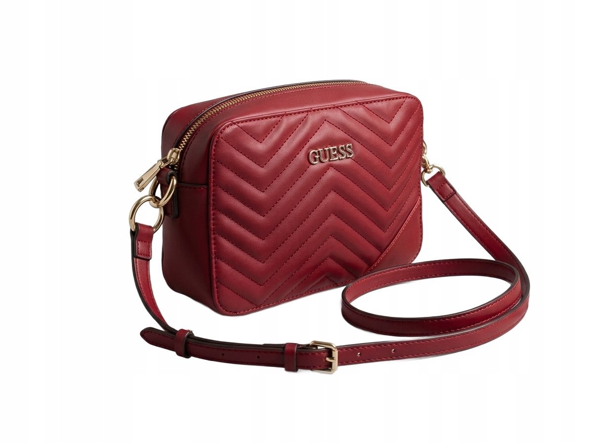 GUESS BORDOWA PIKOWANA TOREBKA NA RAMIĘ ZŁOTE OKUCIA 22x6x16 1GŁA