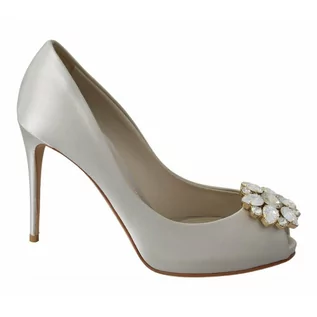 Czółenka - Dolce & Gabbana, Crystals Peep Toe Heels Pumps Biały, female, - grafika 1