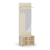 Meble do przedpokoju - Garderoba z szafką na buty i lustrem PRIMO, 3 haczyki, półka, brzoza - miniaturka - grafika 1