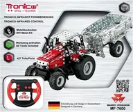 Zabawki konstrukcyjne - Tronico Toys tronico 09541  metalowe zestaw budowlany Traktor Massey Ferguson MF-7600 z jarmułka zawieszane i pilota zdalnego sterowania, skala 1: 64, seria Micro, czerwony, 427 części - miniaturka - grafika 1