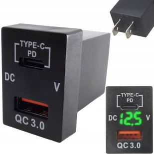 ŁADOWARKA SAMOCHODOWA MONTAŻOWA USB 12V-24V QC3.0 PD ZIELONY WOLTOMIERZ - Ładowarki samochodowe - miniaturka - grafika 1