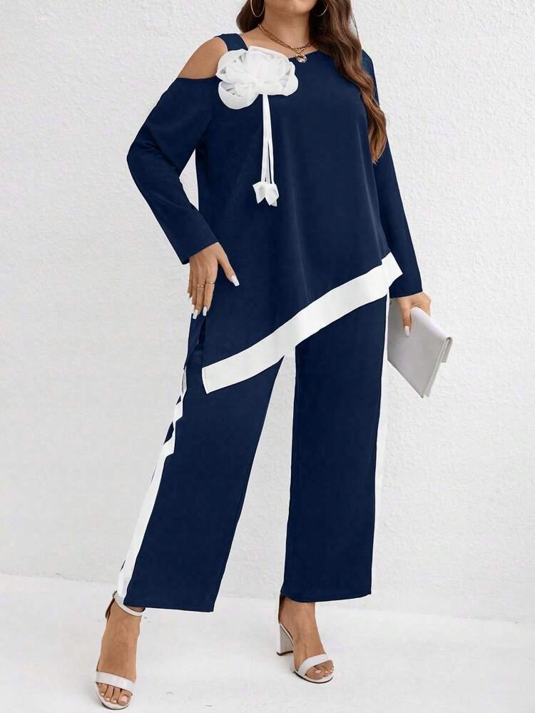 SHEIN PLUS SIZE DAMSKIE SPODNIE GRANATOWE KLASYCZNE 50 ŁYK