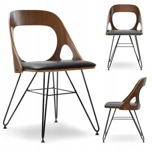 Organiczne Krzesło Z Ażurowym Oparciem Ze Sklejki Aida Orzech Czarne Skóra - Krzesła - miniaturka - grafika 1