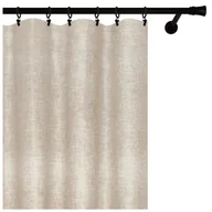 Zasłony - Voppi Beżowa zasłona okienna półzaciemniająca na żabki agrafki haczyki 140 x 250 cm zasłona z lnianym wzorem - miniaturka - grafika 1