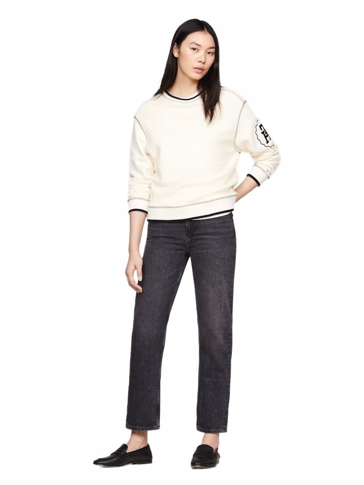 TOMMY HILFIGER CIEMNO SZARE JEANSY PROSTE Z WYSOKIM STANEM 33/30 6BA