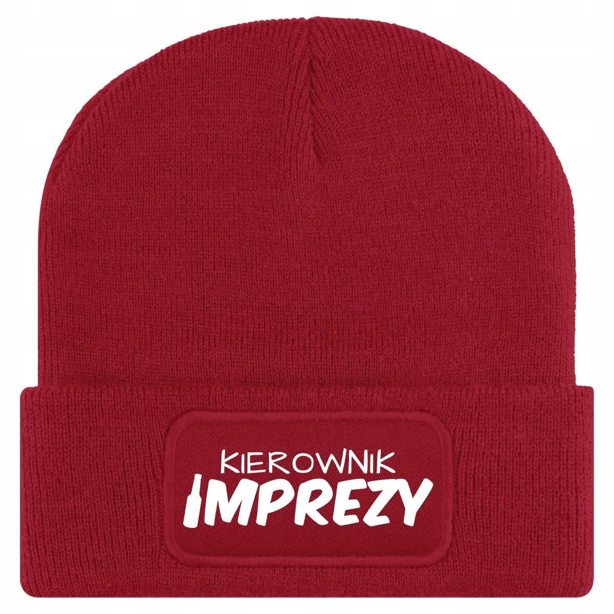 Czapka Jesienna Bawełniana ZIMOWA Czerwona Beanie KIEROWNIK IMPREZY Wzory