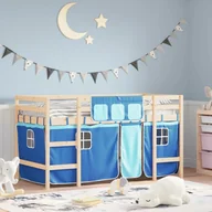 Firany i zasłony dla dzieci - Dziecięce łóżko na poddaszu z zasłonami Niebieskie 80x200 cm lite drewno sosnowe - miniaturka - grafika 1