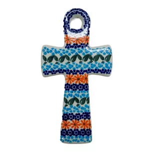 Ceramiczny krzyż wiszący Ceramika Bolesławiec - Ozdoby bożonarodzeniowe - miniaturka - grafika 1