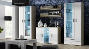 Cama Meble Komoda 120cm SOHO S7 dąb sonoma biały połysk SOHOKOM DS/BI - Komody - miniaturka - grafika 1