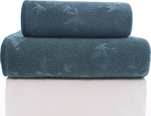 FEBE Ręczniki Ręcznik kąpielowy 70x140 + 50x100 cm Ciemnozielony zestaw ręczników Ręcznik kąpielowy frotte z bambusowym wzorem Ręcznik z mikrofibry - Ręczniki - miniaturka - grafika 1