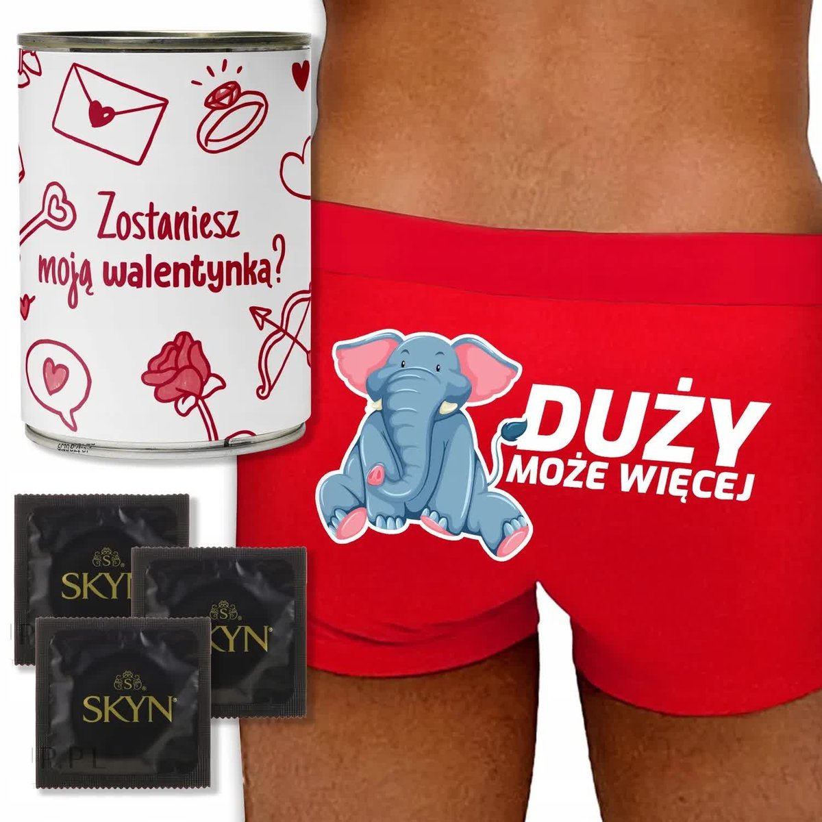 BOKSERKI MESKIE + Prezerwatywy Śmieszny PREZENT na WALENTYNKI Puszka - M