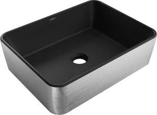 Mexen Catia umywalka nablatowa 48 x 37 cm, czarna mat/srebrna wzór linie - 21314873 - Umywalki - miniaturka - grafika 1