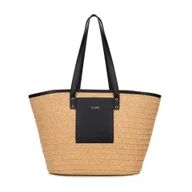 Torebki damskie - Damski koszyk z plecionej słomy papierowej beżowo - czarny - miniaturka - grafika 1