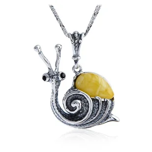 ankabizuteria.pl Zawieszka srebrna z żółtym bursztynem ŚLIMAK - Wisiorki - miniaturka - grafika 1