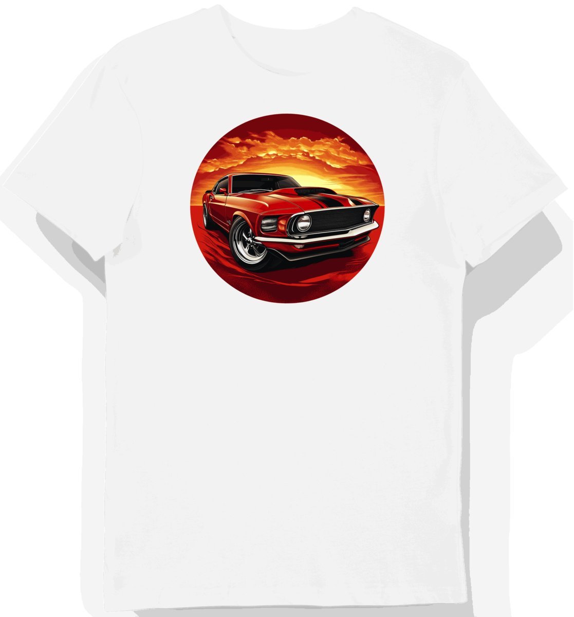 Koszulka męska biała z Klasycznym Mustangiem w Księżycowym Blasku S