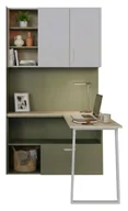 Biurka - EDINOS Regał z biurkiem dla nastolatka kaszmir + zielony W9-G98 - miniaturka - grafika 1