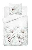 Pościel - Pościel biała w kwiaty i liście miętowo-brązowe – 140x200 cm – kolekcja Naturalis - miniaturka - grafika 1