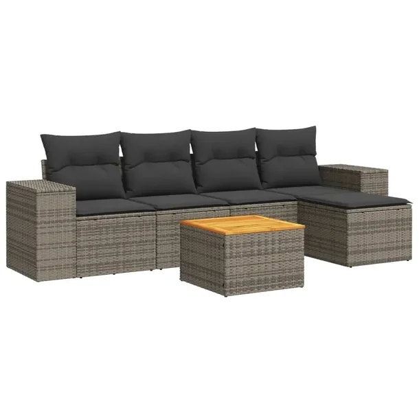 Zestaw wypoczynkowy rattan PE, szary, 55x62x69 cm, poduszki
