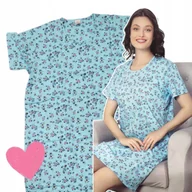Piżamy damskie - KOSZULA NOCNA BAWEŁNIANA 54 56 7XL luźna piżama kwiaty bawełna niebieska - miniaturka - grafika 1