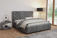 Łóżka - Łóżko tapicerowane AGMAT VENUS z wezgłowiem, 180 x 200 cm, łóżko podwójne z podstawą łóżka i stelażem z metalowych listew, tkanina welurowa: szary - miniaturka - grafika 1