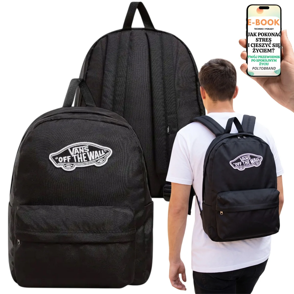 Plecak Vans Old Skool Czarny Pojemny Poliester Trwały do Szkoły + E-BOOK-1