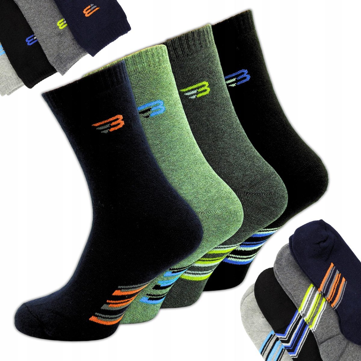 Skarpety Męskie GRUBE TERMICZNE DŁUGIE CIEPŁE 4 PARY Bawełna 95% 40-43