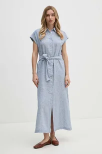 Pepe Jeans sukienka lniana MAYA kolor niebieski maxi prosta PL953555 - Sukienki - miniaturka - grafika 1