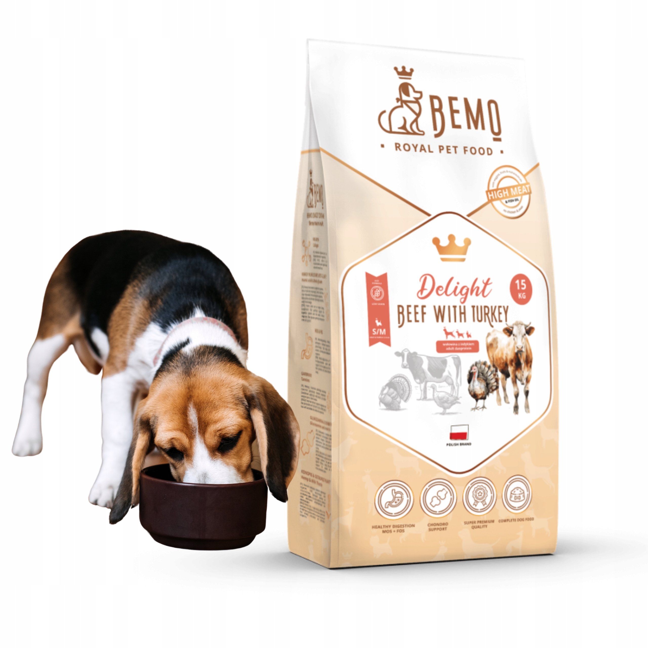 Karma dla psa sucha Bemo Delight S/m 10 kg z wołowiną indykiem psów premium